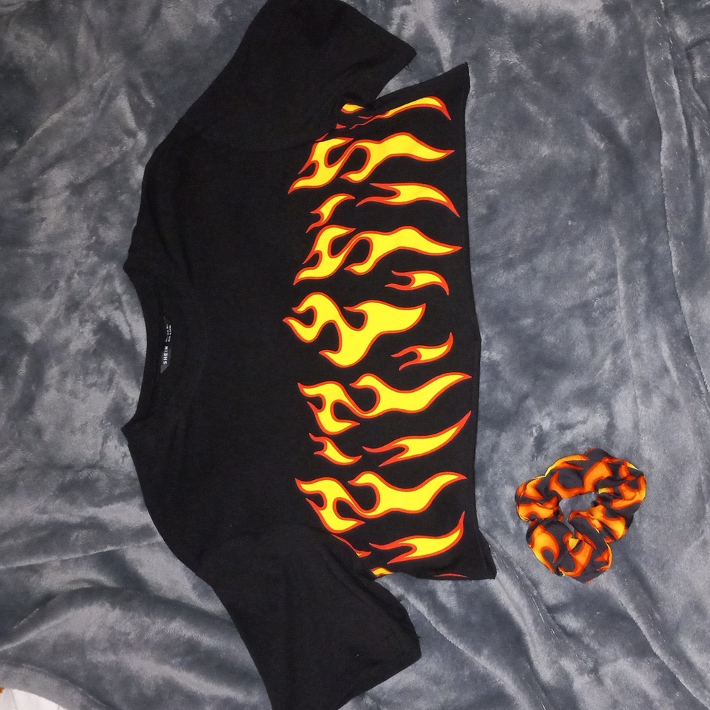 Flame Crop Top with flame scrunchie